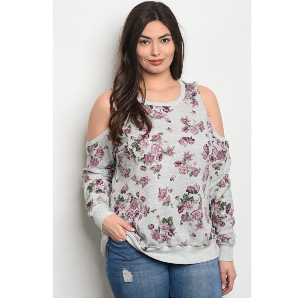 Floral Cold Shoulder Sweater - Picture 2 of 6